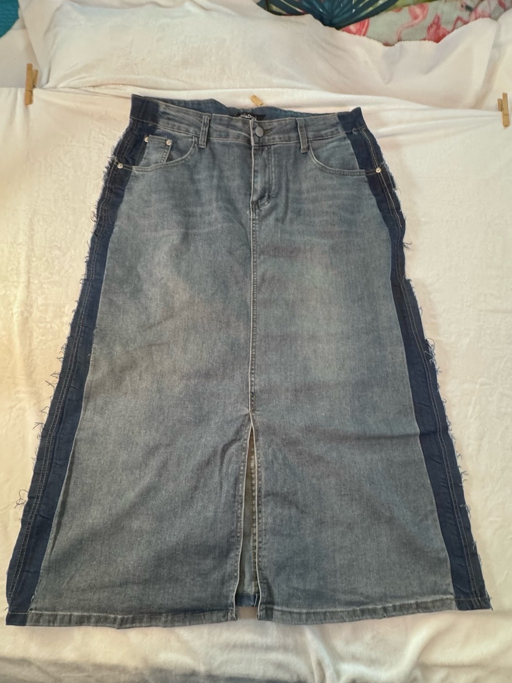 Davi & Dani Denim Maxi Skirt Raw Hem Colorblock Panel 3XL NWT - Picture 3 of 10